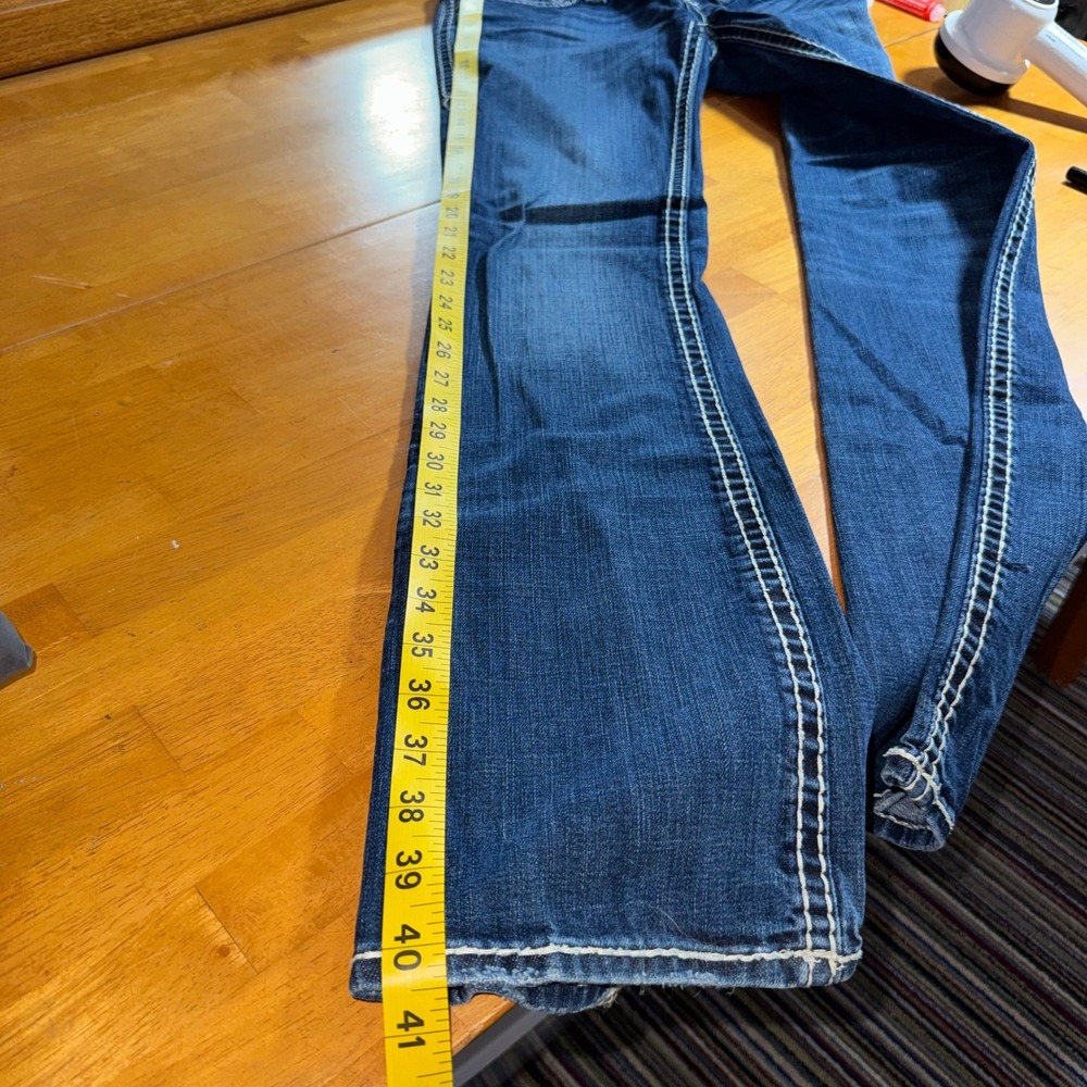 Y2K Rock Revival Johanna Bootcut Jeans Dark Wash Contrast Stitch Size 28 Cotton - Picture 6 of 9